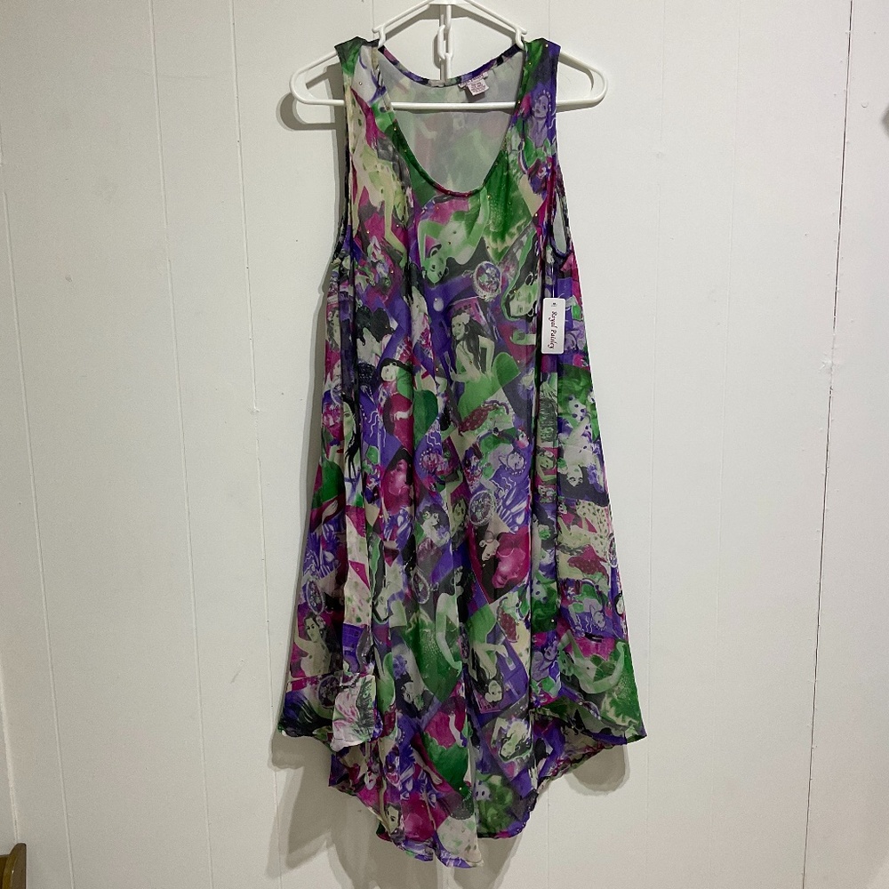 Royal Paisley NEW Dress one size relax fit purple sleeveless sheer lined